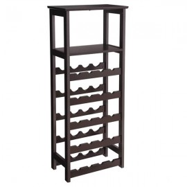 Wooden Wine Rack Free Standing Wine Holder Display Shelves with Glass Holder Rack, 20 Bottles Stackable Capacity for Home Kitchen, Brown Color