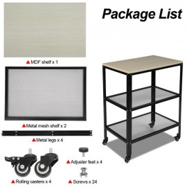 3-Tier Kitchen Microwave Cart, Rolling Kitchen Utility Cart, Standing Bakers Rack Storage Cart with Metal Frame for Living Room White
