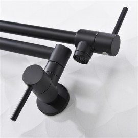 Brass Folding Faucet 1/2”NPT Wall Mount Kitchen Faucet Two Handles Cold Water Tap Black