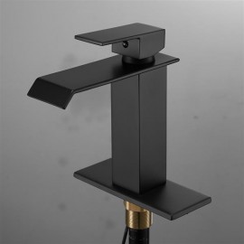 Single Hole Single Handle Hot And Cold Single Control Bathroom Basin Waterfall Faucet-Black Elbow