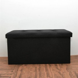 Practical Hessian Rectangle Shape Surface with Leather Button Footstool Black