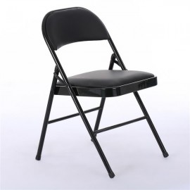 [US-W]4pcs Elegant Foldable Iron & PVC Chairs for Convention & Exhibition Black