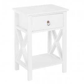 Side Intersection Style Bedside Table Coffee Table with Two-layer Drawer White